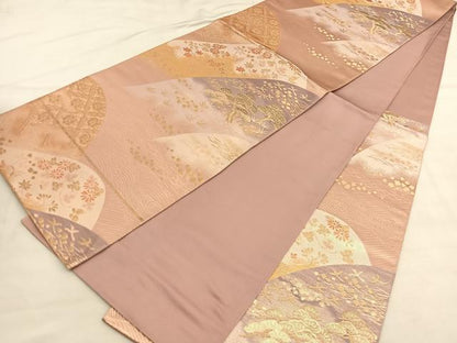 平和屋着物◎六通柄袋帯　重ね山浜松花文　金糸　正絹　逸品　BAAU5203hv