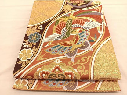 平和屋着物◎六通柄袋帯　唐織　鳳凰花蝶文　金糸　正絹　逸品　BAAU5208hv