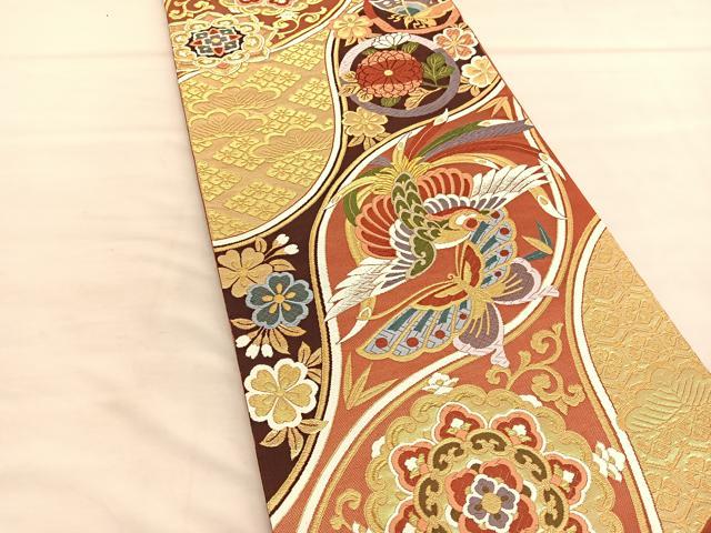 平和屋着物◎六通柄袋帯　唐織　鳳凰花蝶文　金糸　正絹　逸品　BAAU5208hv