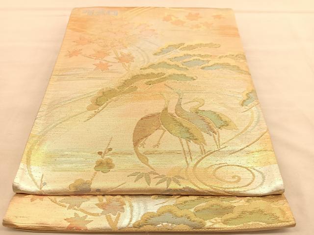平和屋着物◎六通柄袋帯　群鶴御所解文　金糸　正絹　逸品　BAAU5213hv