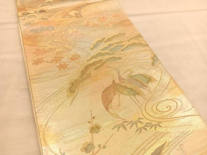平和屋着物◎六通柄袋帯　群鶴御所解文　金糸　正絹　逸品　BAAU5213hv
