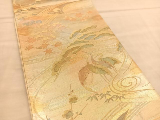平和屋着物◎六通柄袋帯　群鶴御所解文　金糸　正絹　逸品　BAAU5213hv