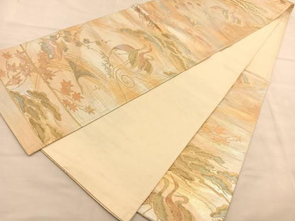 平和屋着物◎六通柄袋帯　群鶴御所解文　金糸　正絹　逸品　BAAU5213hv