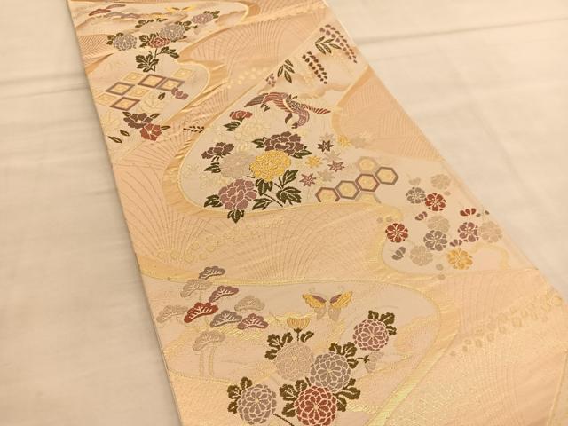 平和屋着物◎六通柄袋帯　唐織　鳳凰流水花蝶文　金糸　正絹　逸品　BAAU5217hv