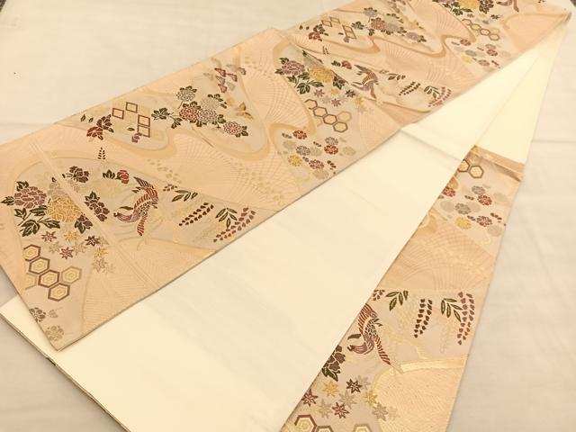 平和屋着物◎六通柄袋帯　唐織　鳳凰流水花蝶文　金糸　正絹　逸品　BAAU5217hv