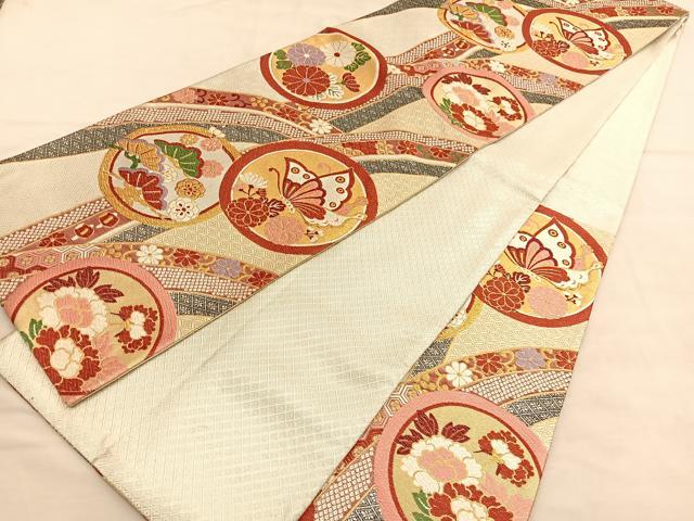 平和屋着物◎佐賀錦　六通柄袋帯　唐織　花蝶丸文　金銀糸　正絹　逸品　BAAU5226hv