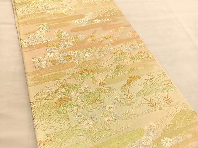 平和屋着物◎六通柄袋帯　流水風景花文　金銀糸　正絹　逸品　BAAU5240hv