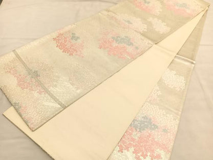 平和屋着物◎六通柄袋帯　唐織　紫陽花　銀糸　正絹　逸品　BAAU5241hv
