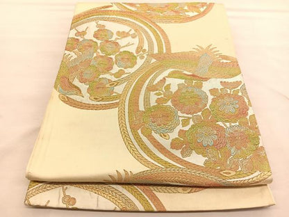 平和屋着物◎六通柄袋帯　鳳凰花文　金糸　正絹　逸品　BAAU5242hv