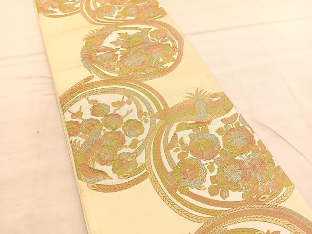 平和屋着物◎六通柄袋帯　鳳凰花文　金糸　正絹　逸品　BAAU5242hv
