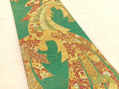 平和屋着物◎六通柄袋帯　麗彩熨斗文　金糸　正絹　逸品　BAAU5273hv