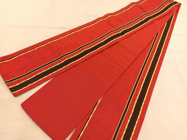 平和屋着物◎本場筑前博多織　半幅帯　飾花文　証紙付き　正絹　逸品　BAAU5308hv