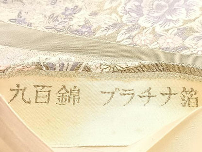 平和屋着物◎六通柄袋帯　唐織　御所車花鳥文　九百錦　プラチナ箔　正絹　逸品　BAAU5363hv