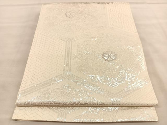 平和屋着物◎六通柄　本袋帯　手織錦　亀甲花文　純銀箔　正絹　逸品　BAAU5366hv