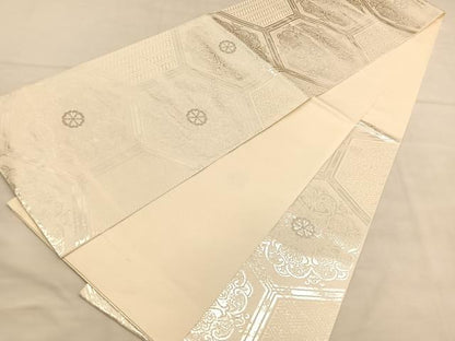 平和屋着物◎六通柄　本袋帯　手織錦　亀甲花文　純銀箔　正絹　逸品　BAAU5366hv