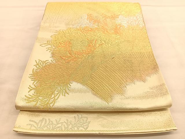 平和屋着物◎六通柄袋帯 唐織 草葉文 金銀糸 正絹 逸品 BAAU5367hv