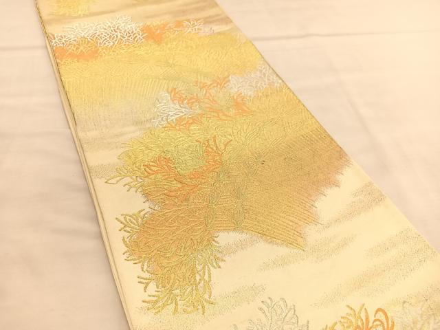 平和屋着物◎六通柄袋帯 唐織 草葉文 金銀糸 正絹 逸品 BAAU5367hv