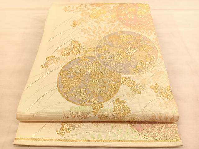 平和屋着物◎六通柄袋帯 花蝶丸文 金糸 正絹 逸品 BAAU5375hv