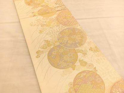 平和屋着物◎六通柄袋帯 花蝶丸文 金糸 正絹 逸品 BAAU5375hv