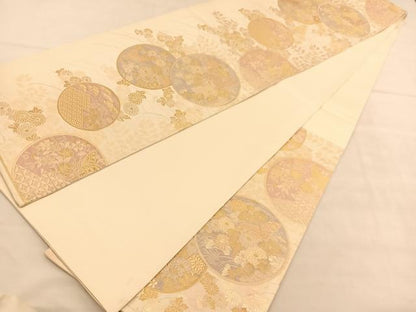 平和屋着物◎六通柄袋帯 花蝶丸文 金糸 正絹 逸品 BAAU5375hv
