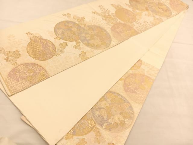 平和屋着物◎六通柄袋帯 花蝶丸文 金糸 正絹 逸品 BAAU5375hv