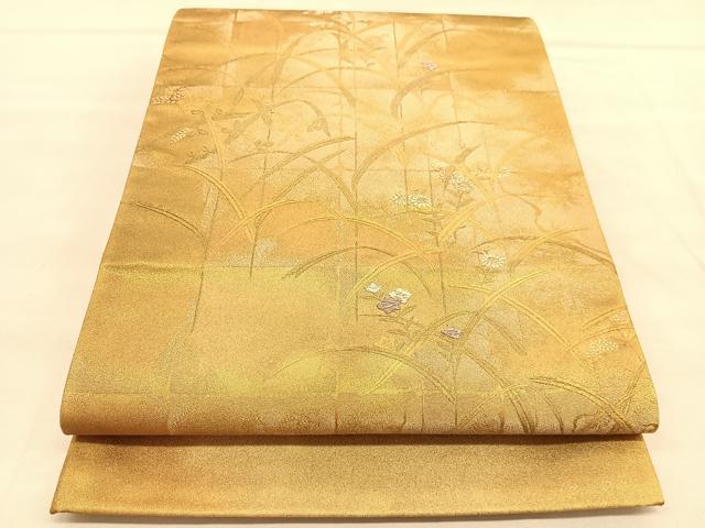 平和屋着物◎六通柄袋帯　秋草文　金彩　正絹　逸品　BAAU5383hv