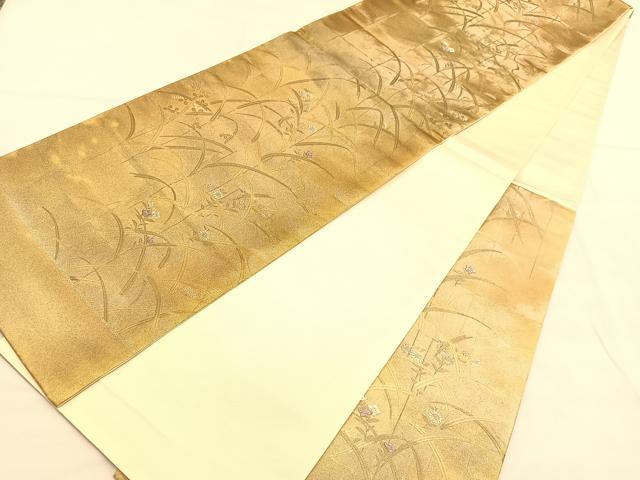 平和屋着物◎六通柄袋帯　秋草文　金彩　正絹　逸品　BAAU5383hv