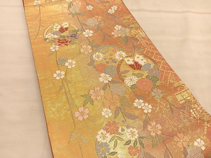 平和屋着物◎六通柄袋帯 唐織 花蝶丸文 金糸 正絹 逸品 BAAU5387hv