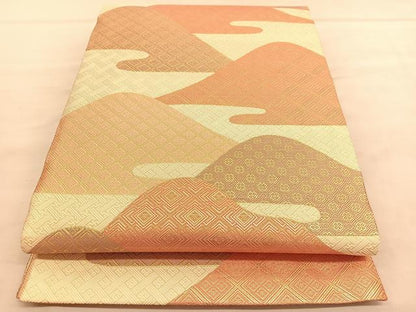 平和屋着物◎佐賀錦　両面　全通柄袋帯　唐織　重ね山文　金糸　正絹　逸品　BAAU5391hv