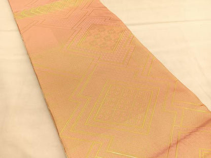 平和屋着物◎佐賀錦　両面　全通柄袋帯　唐織　重ね山文　金糸　正絹　逸品　BAAU5391hv