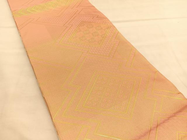 平和屋着物◎佐賀錦　両面　全通柄袋帯　唐織　重ね山文　金糸　正絹　逸品　BAAU5391hv