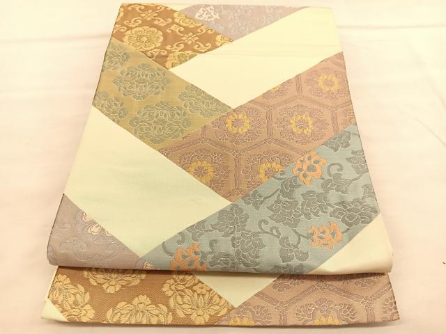平和屋着物◎全通柄袋帯 唐織 亀甲花唐草文 正絹 逸品 BAAU5393hv