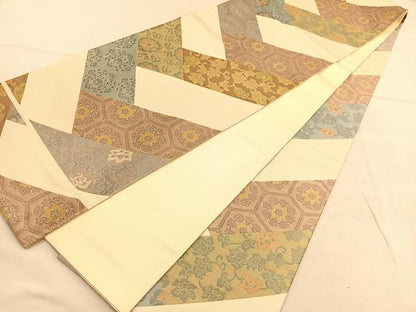 平和屋着物◎全通柄袋帯 唐織 亀甲花唐草文 正絹 逸品 BAAU5393hv