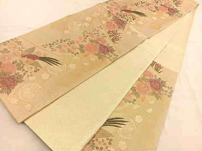 平和屋着物◎佐賀錦 六通柄袋帯 尾長鳥 几帳花文 金糸 正絹 逸品 BAAU5396hv