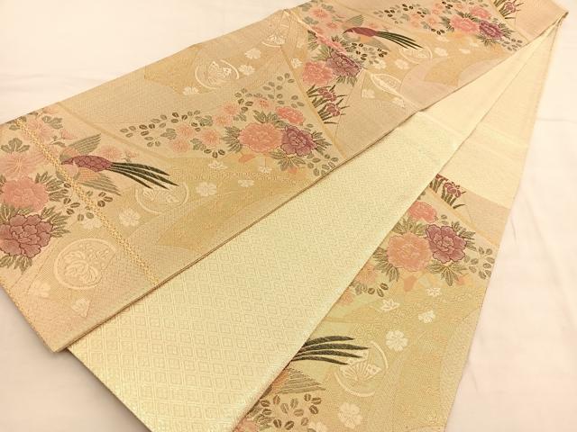 平和屋着物◎佐賀錦 六通柄袋帯 尾長鳥 几帳花文 金糸 正絹 逸品 BAAU5396hv