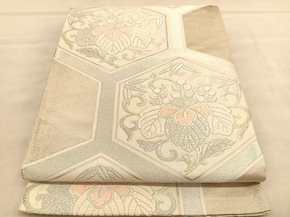 平和屋着物◎六通柄袋帯　唐織　亀甲桐文　銀糸　正絹　逸品　BAAU5414hv