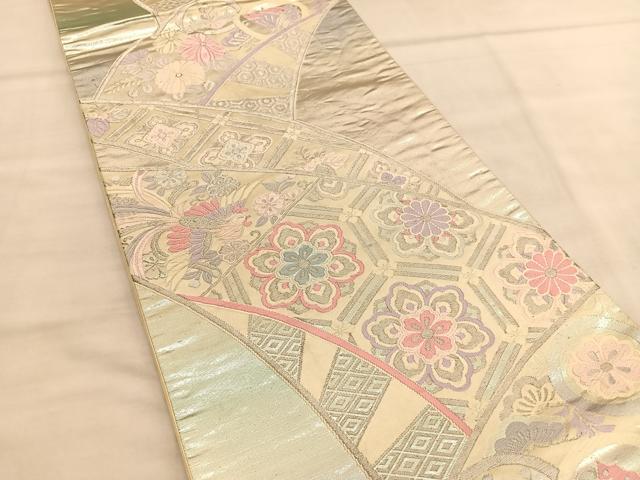 平和屋着物◎六通柄袋帯 唐織 鳳凰亀甲花文 銀糸 正絹 逸品 BAAU5423hv