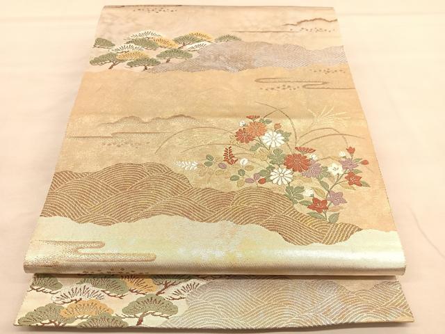 平和屋着物◎六通柄袋帯　唐織　光琳秋草文　手織二重箔　正絹　逸品　BAAU5425hv
