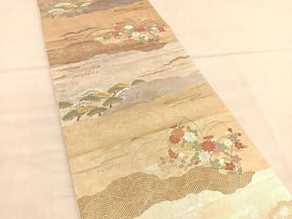 平和屋着物◎六通柄袋帯　唐織　光琳秋草文　手織二重箔　正絹　逸品　BAAU5425hv