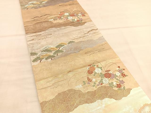 平和屋着物◎六通柄袋帯　唐織　光琳秋草文　手織二重箔　正絹　逸品　BAAU5425hv