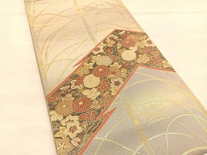 平和屋着物◎六通柄袋帯　松皮菱花文　金糸　正絹　逸品　BAAU5455hv