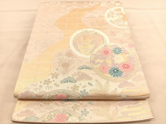 平和屋着物◎六通柄袋帯 唐織 芳趣四君子 金銀糸 正絹 逸品 BAAU5461hv