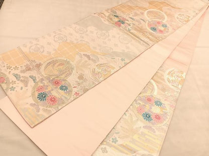 平和屋着物◎六通柄袋帯 唐織 芳趣四君子 金銀糸 正絹 逸品 BAAU5461hv