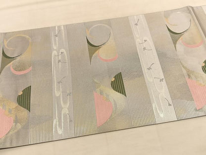 平和屋着物◎六通柄袋帯 唐織 秀悦乃匠 幾何学文様 金銀糸 正絹 逸品 BAAU5463hv