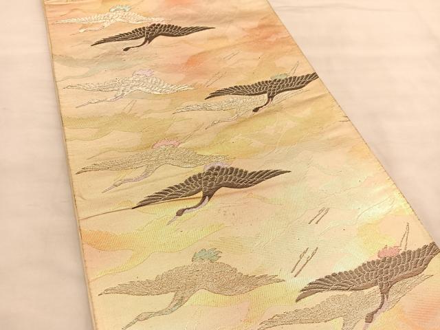 平和屋着物◎六通柄袋帯　群鶴　金銀糸　正絹　逸品　BAAU5499hv