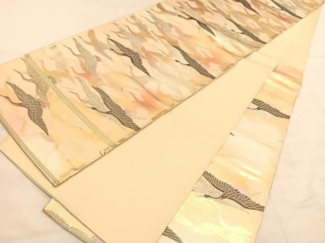 平和屋着物◎六通柄袋帯　群鶴　金銀糸　正絹　逸品　BAAU5499hv