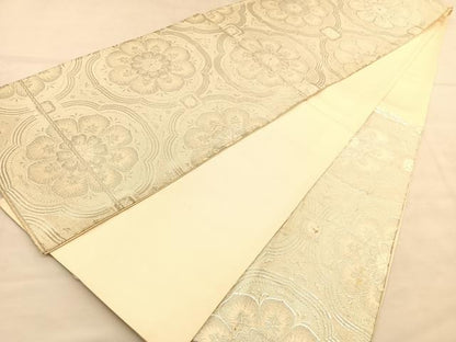平和屋着物◎六通柄袋帯　唐織　天井花文　銀糸　正絹　逸品　BAAU5501hv