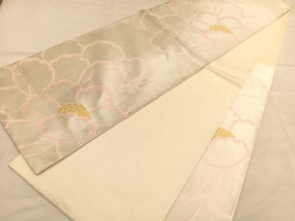 平和屋着物◎六通柄袋帯　唐織　牡丹　金糸　正絹　逸品　BAAU5505hv