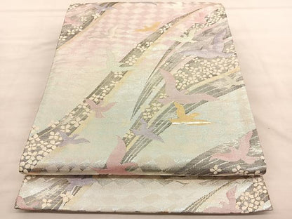 平和屋着物◎佐賀錦　六通柄袋帯　花鳥文　金銀糸　正絹　逸品　BAAU5523hv