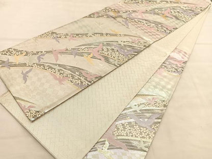 平和屋着物◎佐賀錦　六通柄袋帯　花鳥文　金銀糸　正絹　逸品　BAAU5523hv